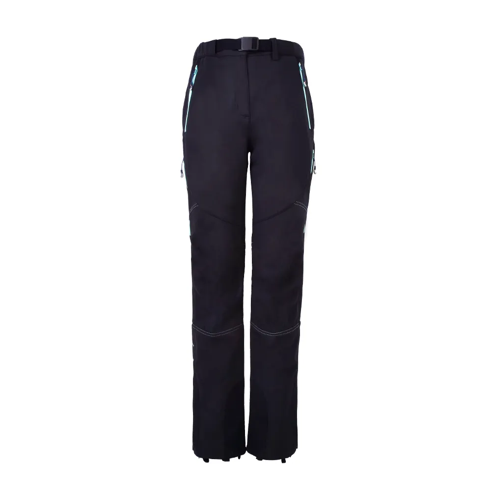 High Quality Solid Black Softshell Waterproof Woven Zipper Women Outdoor Skiing Pants for Trekking