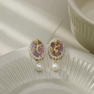 Tulipano francese Super fata pietra di <span class=keywords><strong>cristallo</strong></span> viola barocco orecchini di perle imitazione semplice stile ellittico palazzo - Product Image 1