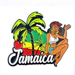 Magnete per Frigorifero in Metallo a Tema Vacanza Tropicale Giamaica con <span class=keywords><strong>Motivi</strong></span> di Palme e Ragazze in Spiaggia, Souvenir Turistico dei Caraibi - Product Image 1