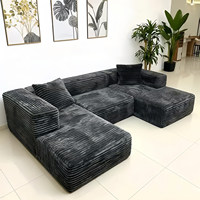 Canapé d'angle modulaire en L convertible en lit, avec revêtement en velours côtelé, pieds en bois, portable et inclinable, pour usage multi-pièces - Vente en gros