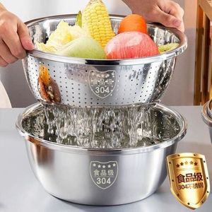 304 Stainless Steel Double Layer Colander Strainer Basin For Washing Vegetables Fruits Rice Dough Mixing Soup Seasonings - Product Image 1