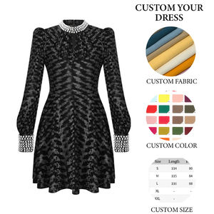 ZYHT 40628冬新作女性ファッションベルベット生地真珠高級ブラック長袖エレガントなプロムパーティードレスディナー - Product Image 6