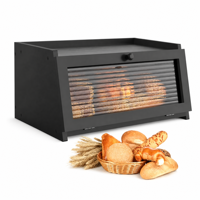 Boîte à pain moderne en bambou noir écologique 40x25x21.5cm avec couvercle à fenêtre en acrylique et bouton pour cuisine, garde-manger, boulangerie