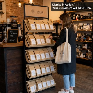 Espositore da Terra in Legno a 5 Ripiani con Branding Personalizzato e Scaffali Inclinati per Caffetterie, Panetterie e Negozi al Dettaglio - Product Image 2