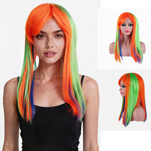 Orange vert <span class=keywords><strong>bleu</strong></span> couleur idée <span class=keywords><strong>cheveux</strong></span> avec frange <span class=keywords><strong>Goku</strong></span> arc-en-ciel surbrillance couleur perruque Cosplay pour fête Offre Spéciale en gros - Product Image 1