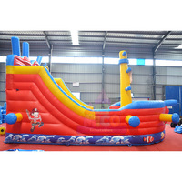Castillo Inflable Seco y Húmedo con Tobogán de Barco Pirata, Casa de Brinco para Niños con Soplador, para Fiestas al Aire Libre en el Patio Trasero