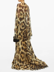 Abito <span class=keywords><strong>Lungo</strong></span> Casual da Donna 2026, Stile Boubou a Strati con Stampa Leopardata, Mantella in Seta - Product Image 2