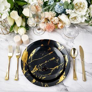 <span class=keywords><strong>Vaisselle</strong></span> <span class=keywords><strong>jetable</strong></span> en plastique de luxe en gros, noir et or, pour mariage, fête, camping, dîners, barbecues de Noël, kits - Product Image 4