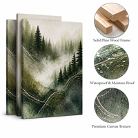 Peinture abstraite en aquarelle Forêt Brumeuse, Impression sur toile, Affiche murale, Paysage de forêt de pin, Prêt à accrocher, Décoration pour salon et hôtel