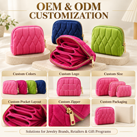 Sac de rangement pour bijoux en velours matelassé personnalisé avec logo, grande capacité, pour voyage, organisateur de bijoux, fermeture éclair, cosmétique