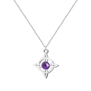Ciondolo geometrico con nodo della strega in acciaio argento ametista protezione portafortuna oro placcato croce numero collane perla pietra principale - Product Image 1