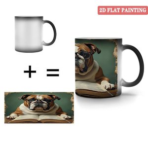 Taza Mágica de Cerámica Negra Esmerilada de 11 oz con Diseño de Bulldog Leyendo, Pintura Plana 2D - Product Image 4
