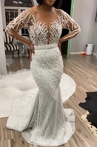 AL1541 gaun pesta elegan 2025, gaun pesta Ruffles pengantin kristal ukuran Plus payet renda Prancis 2 dalam 1 Largo, Gaun bola - Product Image 2