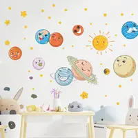 Karikatür sevimli 9 gezegenler güneş sistemi güneş toprak duvar çıkartmaları çocuk odası yatak odası ev dekorasyon duvar çıkartmaları