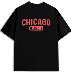 Camiseta Estampada Chicago Illinois para Hombre, Cuello Redondo Clásico, 100% Algodón, Corte Regular, Tejido Grueso - Product Image 1