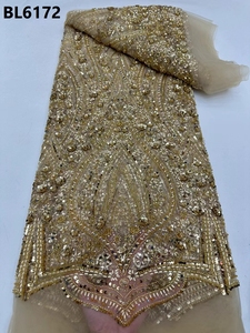 2024 nuovo tessuto ricamato alla moda con perline in pizzo e paillettes tessuto di pizzo francese abito da sposa abito da sposa in pizzo Ghana - Product Image 6