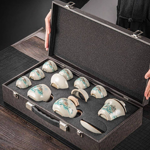 Service à thé en céramique Ru Ware, motif paysage somptueux, théière Kung Fu avec couvercle et bol, style chinois, réutilisable, pour la maison, cadeau - Product Image 4