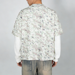 T-shirts à manches longues en coton à coupe ample avec impression numérique pour hommes, t-shirts personnalisés en coton gaufré <span class=keywords><strong>vintage</strong></span> camouflage avec logo - Product Image 2