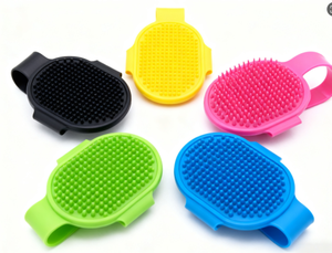 Umico cepillo de aseo ecológico para perros y gatos, cepillo de champú con mango ajustable de silicona suave, peine calmante para uso seco/húmedo largo/corto - Product Image 2