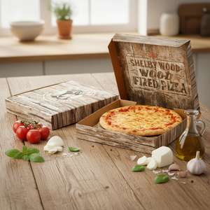 กล่องพิซซ่ากระดาษลูกฟูก E-F ขนาด 12 14 16 นิ้ว เป็นมิตรกับสิ่งแวดล้อม พร้อมพิมพ์โลโก้ตามสั่ง แบบพิมพ์ด้านเดียวหรือสองด้าน - Product Image 1