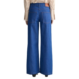 Jean bleu vif jambe large personnalisé coupe ample coutures contrastées jean taille basse jambe large pour les femmes de grande taille - Product Image 1