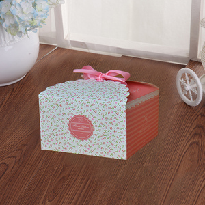 批发方形纸盒花卉印花蛋糕礼品盒带丝带 - Product Image 6
