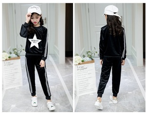 Free Sample Wholesale Fashion <b>Sport</b> Trousers Shirts Bling Star Embroidery Hoodie Sweater Set for <b>Girls</b> - Product Image 2