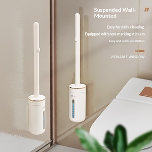 <span class=keywords><strong>Brosse</strong></span> <span class=keywords><strong>WC</strong></span> murale jetable <span class=keywords><strong>à</strong></span> manche long en plastique avec tête de rechange en éponge, conception sans angle mort pour salle de bain - Product Image 1