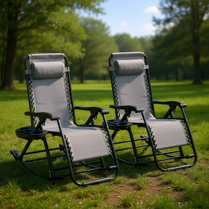 Silla Reclinable Plegable Ligera de Gravedad Cero con Almohada y Portavasos, Juego de 2 Sillas de Jardín para Exteriores - Product Image 2