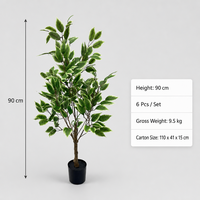 Ficus artificiel réaliste de 90 cm, figuier pleureur variegé avec pot noir pour la décoration de salon, chambre ou étagère