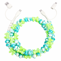 Câble de charge USB 4-en-1 avec perles, multi-connector type C, vert aqua, pour téléphone