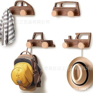 <b>Wooden</b> Car Cartoon Shape Double <b>Hook</b> Wall Hanger <b>Coat</b> Rack For Children Room Entryway Hat <b>Hook</b> Durable Wall Mounted Type - Product Image 1