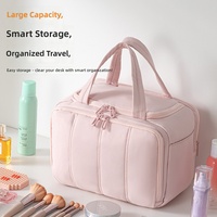 Sac de voyage cosmétique grande capacité, multi-compartiments, organiseur de maquillage matelassé, trousse de toilette portable avec porte-pinceaux