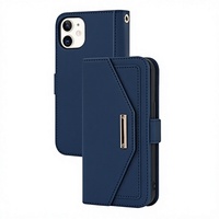 Étui portefeuille élégant en cuir PU pour smartphone, sac bandoulière détachable avec pochette miroir, coque de téléphone antichoc