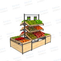 Kainice Zware Dubbelzijdige Supermarkt Rack Voor Groenten En Fruit Aan De Muur Gemonteerd Beweegbare Plank Met Metalen Frame