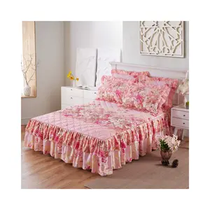 Luxus-Bettkästen-Set Blumenbettbezug rüschenbettdecken Decken für Doppelbett-Set Colcha 3-teilig