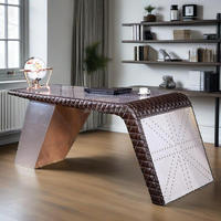 Pour Aviator Furniture Wing Desk Table de bureau d'aviation vintage en aluminium au design industriel du milieu du siècle