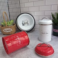 Conteneur de nourriture pour animaux de compagnie en métal vintage personnalisé en gros, bol de rangement pour chien et pot à eau pour chats