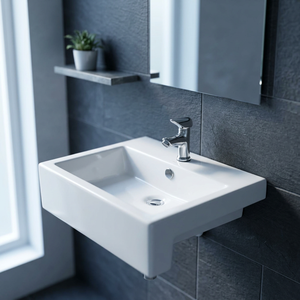 Lavabo de salle de bain rectangulaire moderne en céramique et granit avec égouttoir, ensemble de lavabo pour les mains, idéal pour les hôpitaux et les centres commerciaux - Product Image 1