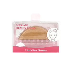 Buchenholz Rosenquarz 7-Zähne Gebogener Gua Sha Holzkamm Kopfhaut-Massagegerät Jade-Kamm zur Stresslinderung - Product Image 3