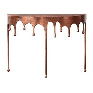Eco-Friendly Casted Aluminum Drip Copper Finished Modern <b>Console</b> <b>Table</b> Melting Legs <b>Marble</b> Top Display End <b>Tables</b> Hallway - Product Image 1
