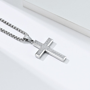 <b>Titanium</b> Steel Cross Necklace With Zircon Inlay Channel Setting Gift Jewelry Stainless Steel Pendant Fashion Accessory - Product Image 4
