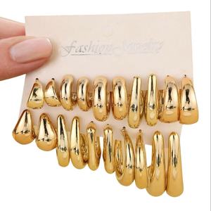 2025 Fashion New Geometric Trendy <b>Gold</b> Silver C Shape Big Water Drop Hoop <b>Earrings</b> <b>Set</b> for Women Jewelry Party Gift - Product Image 1