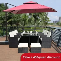 Ensemble table et chaises d'extérieur en bambou avec coussins, design moderne et simple, imperméable/protecteur solaire pour jardin et cour