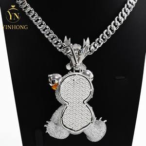 विंटेज स्टाइल आउट टेडी 3d s925 सिल्वर भालू पेलेंट मोइससानाइट डायमंड पास टेस्टर गोल्ड प्लेटेड चेन कस्टम नाम - Product Image 5