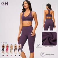 Ensemble de sport pour femme GH avec logo personnalisé, col en V, coupe ajustée, respirant, grande taille, séchage rapide, léger, pour le yoga
