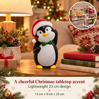 Décoration de table en forme de pingouin avec LED intégrées, statue de personnage festif pour tables de Noël, bibliothèques et armoires à vin