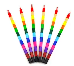 Plastic body multi blocks crayon for kids drawing Portable Non-toxic Multi color crayon