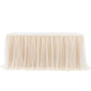Cheap Thin Mesh Gauze Table Skirt Wedding Party Birthday Banquet Baby Baptism Tables Skirting Christmas Party Home Decorative