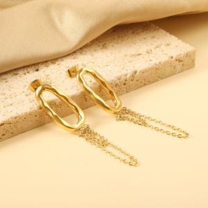 Trend Personality <b>Fashion</b> Jewelry 18k Gold Plated Waterproof Stainless Steel Round Long Tassel Chain <b>Hoop</b> <b>Earrings</b> for Women - Product Image 6